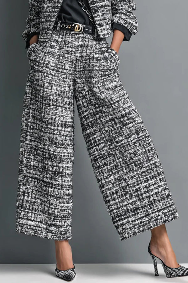 Long-sleeved Single-breasted Short Jacket and Casual Pocket Wide-leg Pants Sets