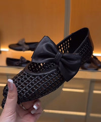 Stylish Black Bow Splicing Hollow Out Walking Sandals