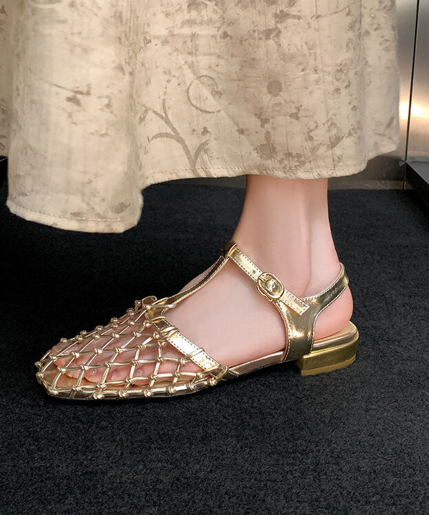 French Hollow Out Buckle Strap Gold Sandals