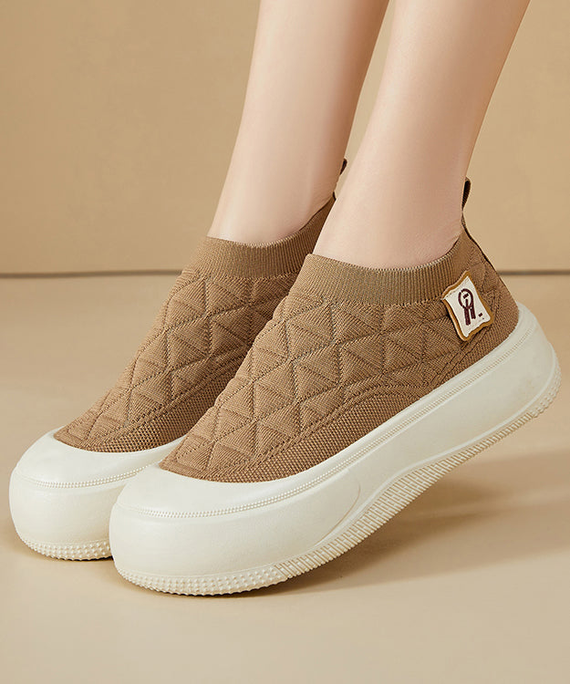 Splicing Comfy Platform Flat Shoes Coffee Cotton Fabric