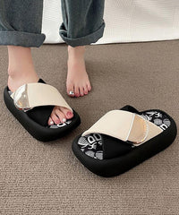 Pink Green Platform Faux Leather Splicing Slide Sandals