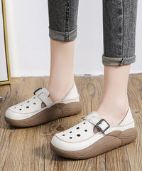 Green Cowhide Leather Hollow Out Flat Shoes