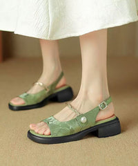Green Chunky Heel Retro Sandals Peep Toe