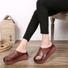 Retro Leather Wedge Slippers