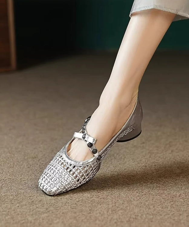 Splicing Chunky Shoes Black Faux Leather Hollow Out