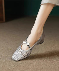 Splicing Chunky Shoes Black Faux Leather Hollow Out