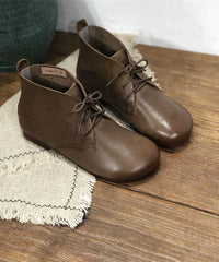 Lace Up Flat Feet Shoes Comfy Black Cowhide Leather