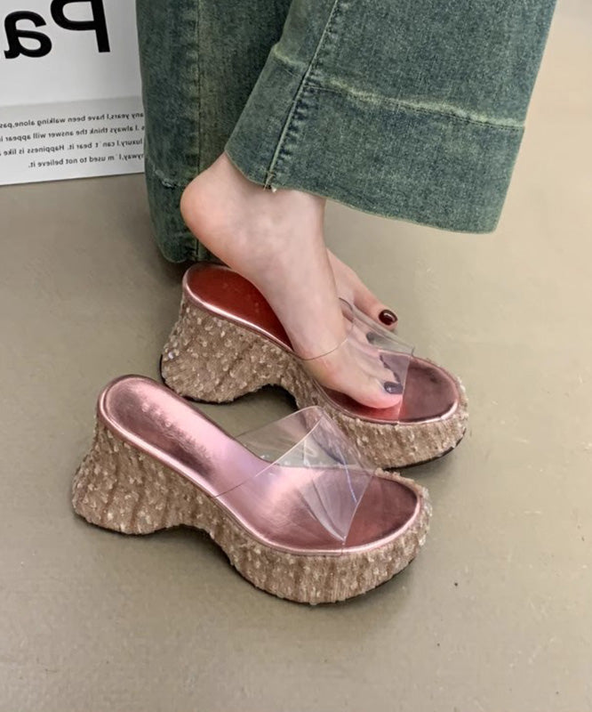 Pink Wedge Fine Sequins Splicing Stylish Slide Sandals
