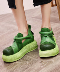 Casual Splicing Platform Flat Shoes Green Cowhide Leather