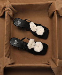 Beige Flower Wedge Heel Open Toe Slippers