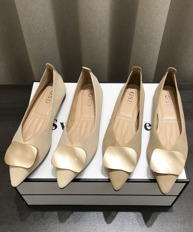 Boutique Splicing Flats Shoes Khaki Faux Leather Sequined Pointed Toe