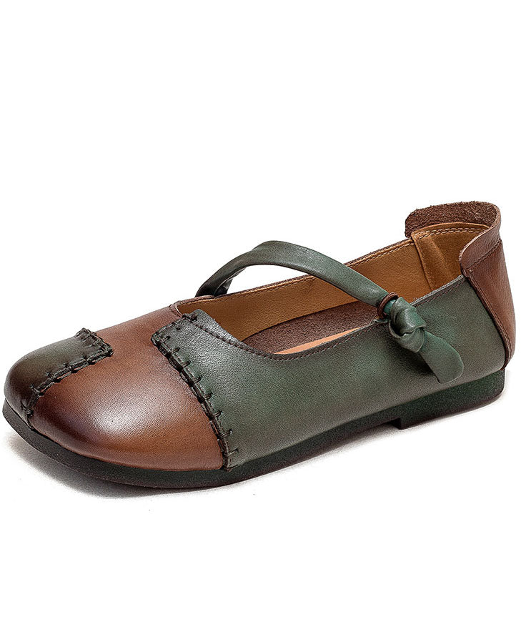 Brown Flats Cowhide Leather Splicing Flat Feet Shoes