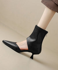 Brown High Heels Faux Leather Splicing Boots Hollow Out