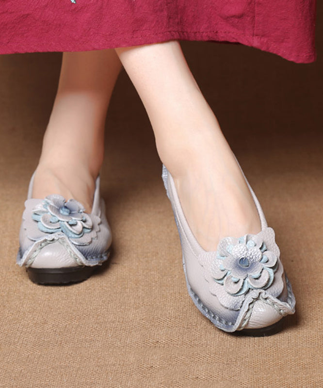 Navy Faux Leather Flower Splicing Flat Feet Shoes