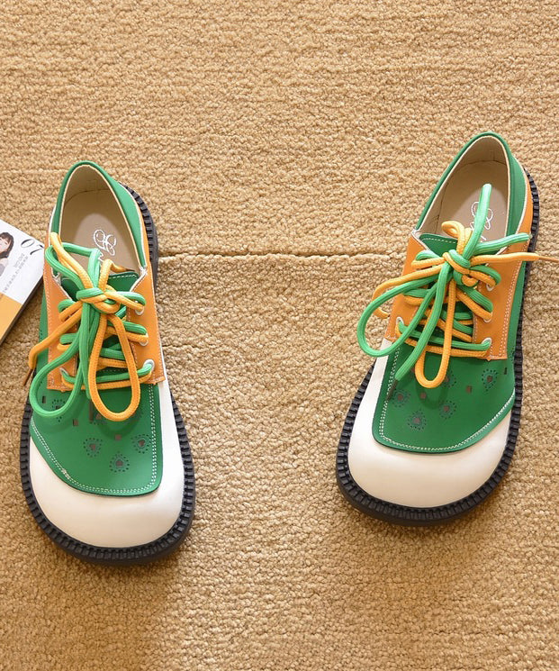 Orange Lace Up Splicing Comfy Flat Shoes For Women