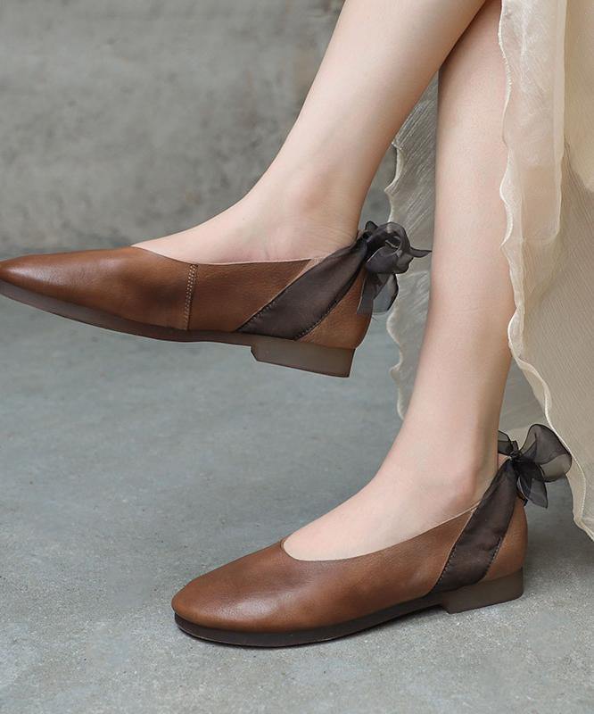 Casual Chocolate Gladiator Flat Shoes Genuine Leather