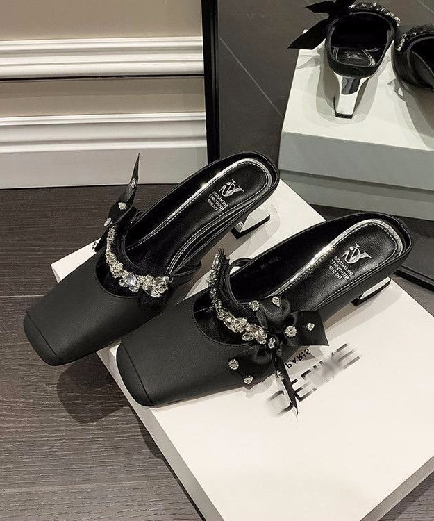 Stylish White Splicing Chunky Bow Zircon Slide Sandals