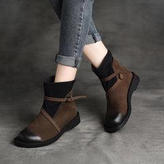 Cozy Vintage Leather Paneled Flats Martin Boots