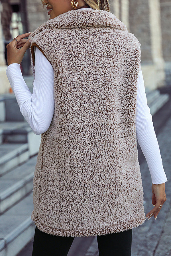 Lapel Sleeveless Pocket Loose Casual Long Vest Coat