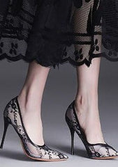 Pointed toe stiletto high heels female lace mesh sexy bed hollow single shoes spring new