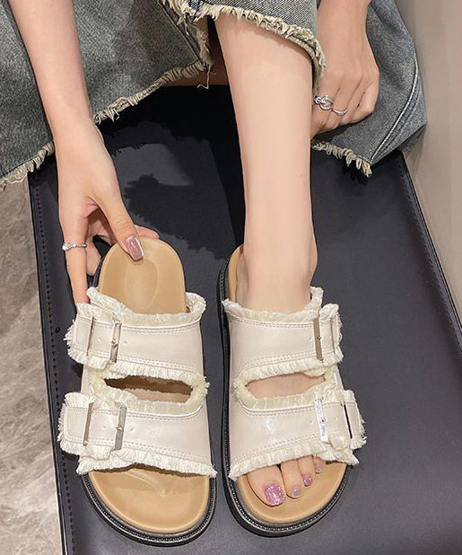Beige Splicing Platform Slide Sandals Peep Toe