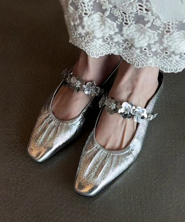 Stylish Silver Faux Leather Splicing Slide Sandals