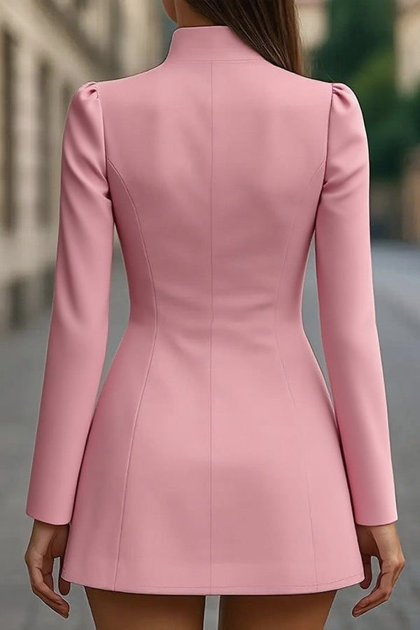 Stand Collar Single-Breasted Slim Fit Formal Mini Dress