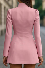 Stand Collar Single-Breasted Slim Fit Formal Mini Dress