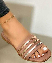 Pink Faux Leather Splicing Peep Toe Beach Slide Sandals Women