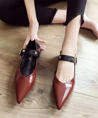 Black Flat Feet Shoes Faux Leather Splicing Buckle Strap
