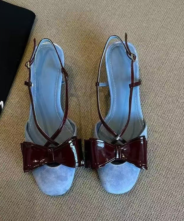 Stylish Blue Suede Bow Cross Strap Splicing Sandals