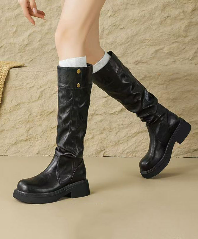 New Brown Faux Leather Wrinkled Splicing Boots