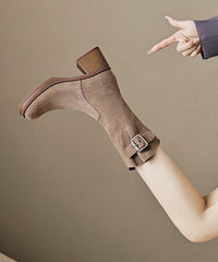 Caramel Boots Chunky Suede Comfy Belt Buckle