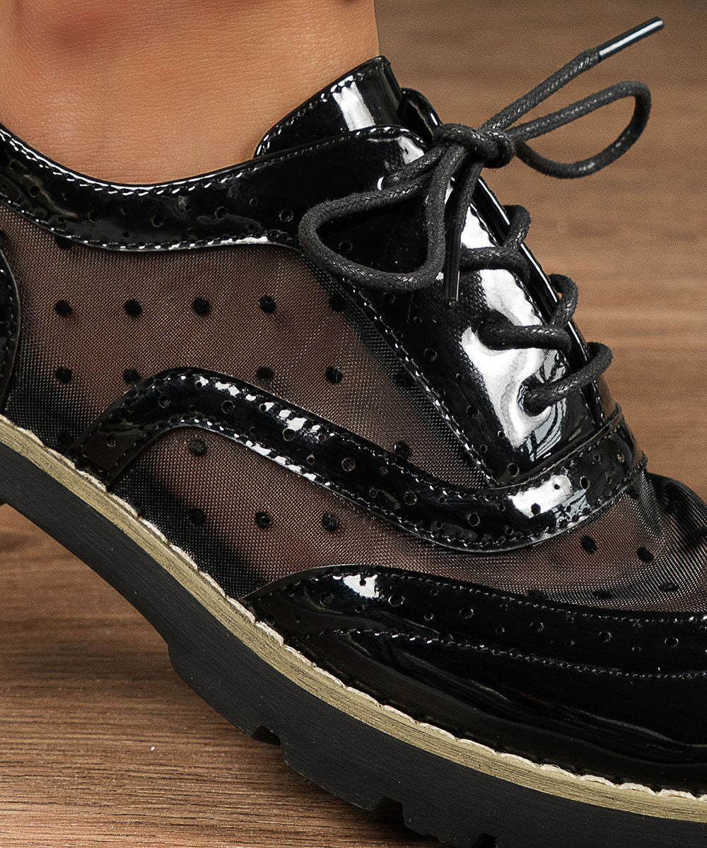 Black Flat Feet Shoes Faux Leather Casual Splicing