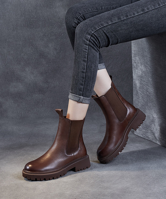 Brown Chunky Cowhide Leather Shelsea Boots
