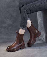 Brown Chunky Cowhide Leather Shelsea Boots