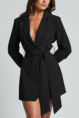 Pioneer Solid Color Lapel Long Sleeve Lace-up Blazer