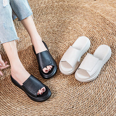 Flat Leather Solid Slippers For Women