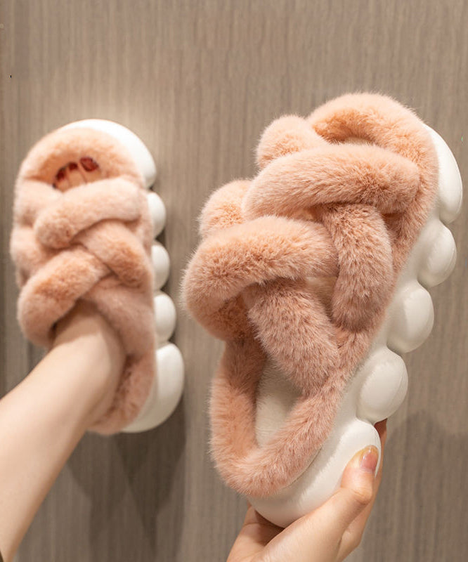 White Fuzzy Fur Slippers Shoes Platform
