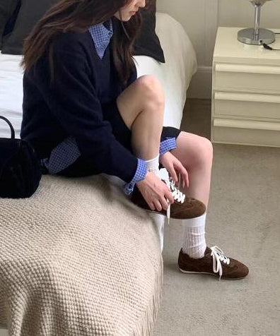 Handmade Red Lace Up Sports Flats Shoes