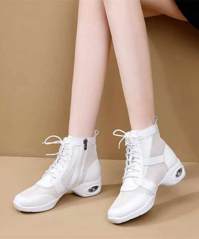 White Chunky Breathable Mesh Splicing Boots Lace Up