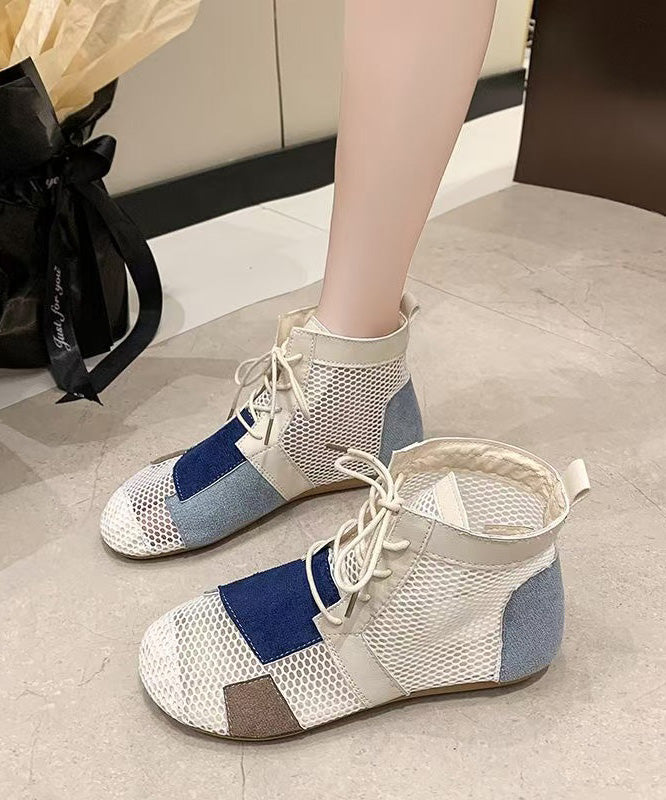 Black Lace Up Breathable Mesh Unique Splicing Boots