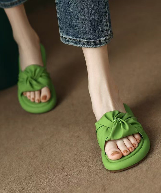 Green Faux Leather Splicing Slide Sandals Peep Toe