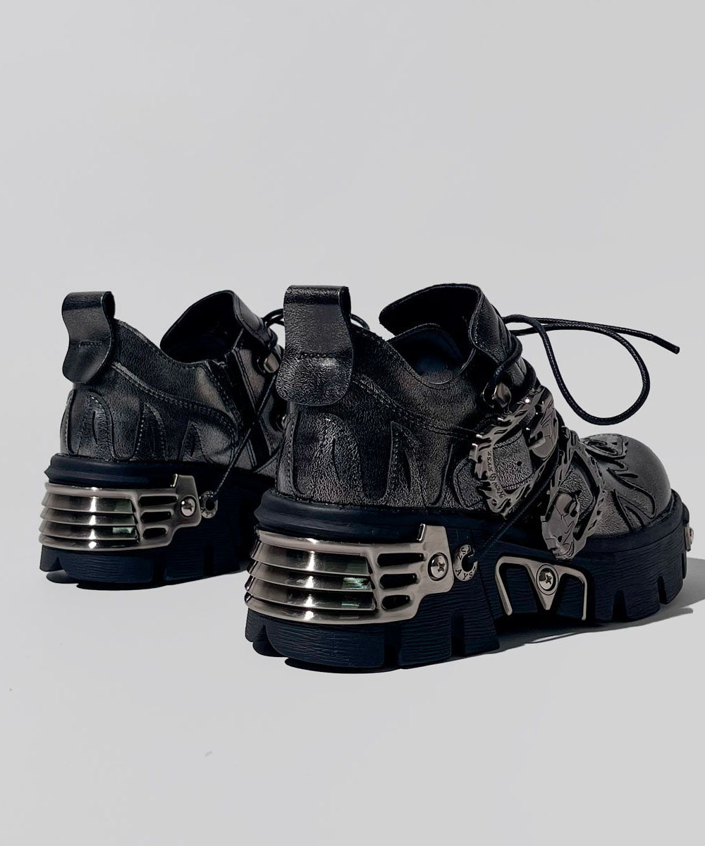 Streetwear Silver Lace Up Cowhide Leather Platform Shoes