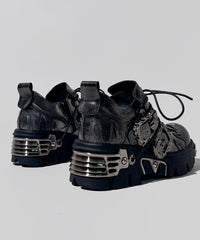 Streetwear Silver Lace Up Cowhide Leather Platform Shoes