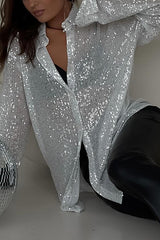 Sequin Lapel Long Sleeve Loose Shirt
