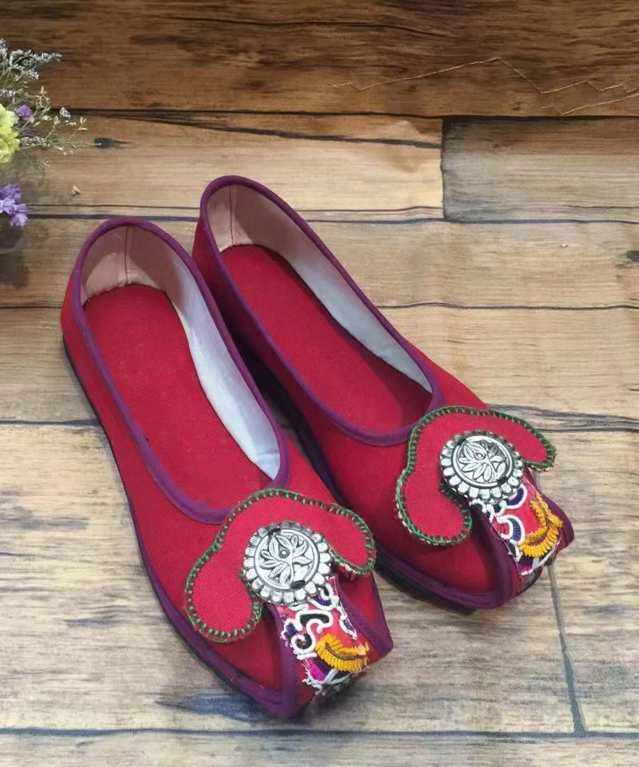 Green Embroideried Flat Shoes For Women