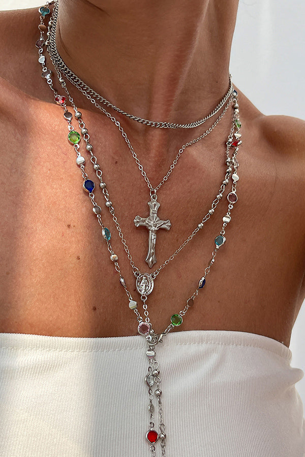 Diamond Cross Chain Elegant Multi-layered Necklace