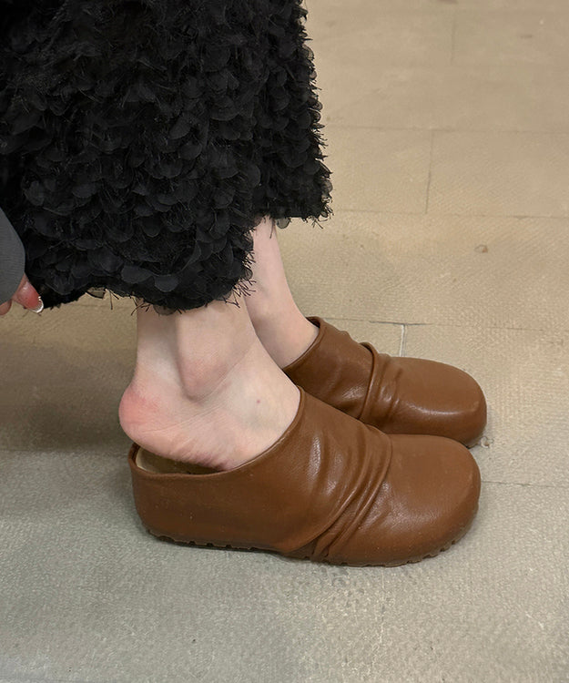 Brown Platform Faux Leather Stylish Splicing Slide Sandals