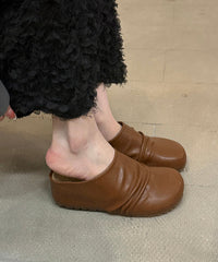 Brown Platform Faux Leather Stylish Splicing Slide Sandals